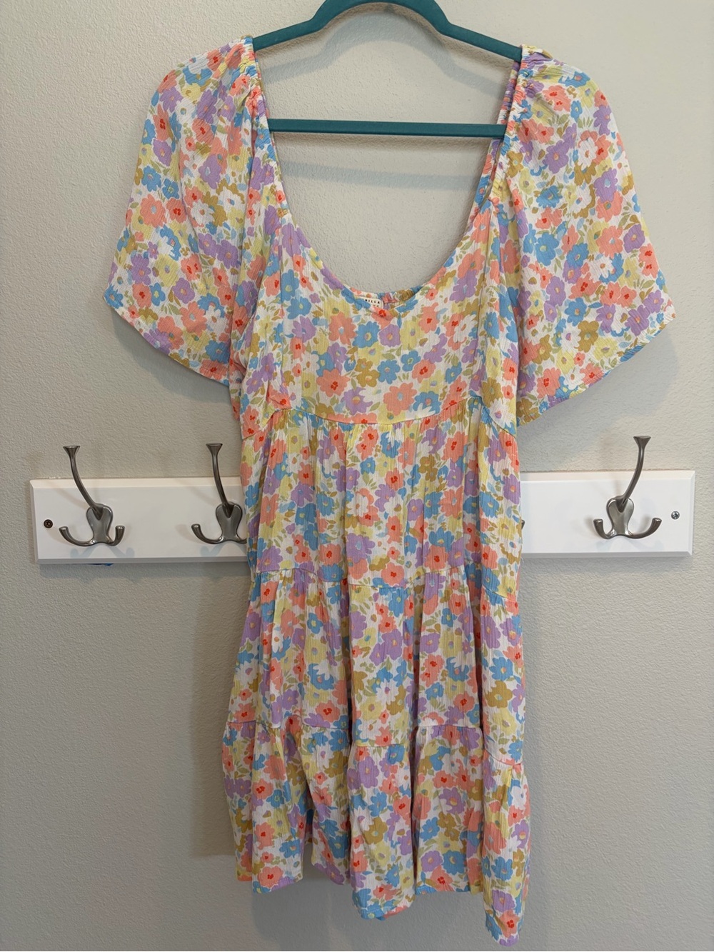 Billabong Pastel Floral Tiered Dress in Pink, Blue, Yellow